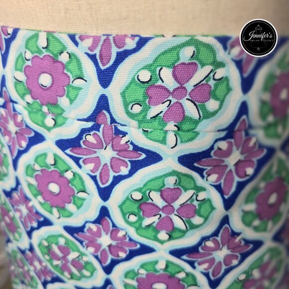 Talbots Blue Green White Medallion Canvas A-Line Skirt Size 8 - Picture 4 of 9